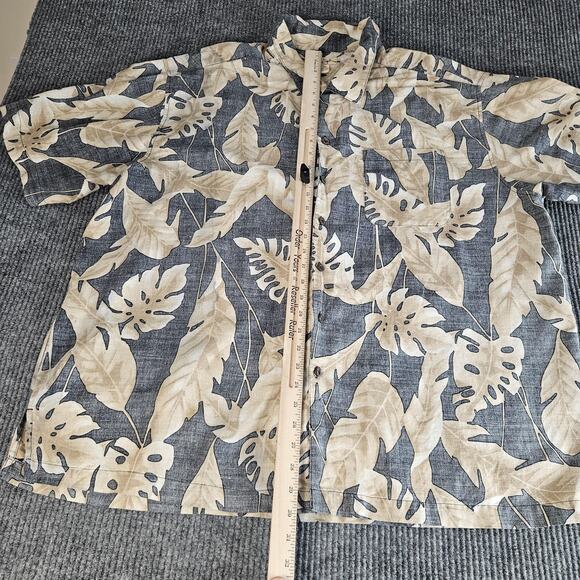 Panama Jack Shirt Mens 2XL Gray Tan Hawaiian Tropical Button Front Ramie - Picture 8 of 13